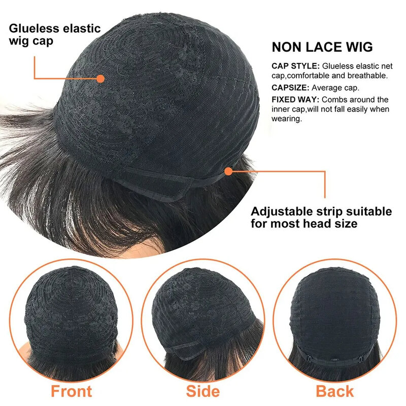 Pixie Cut 100% mesin penuh Wig rambut manusia dengan poni untuk wanita pendek berlapis rambut manusia rambut hitam alami Brasil Wig murah