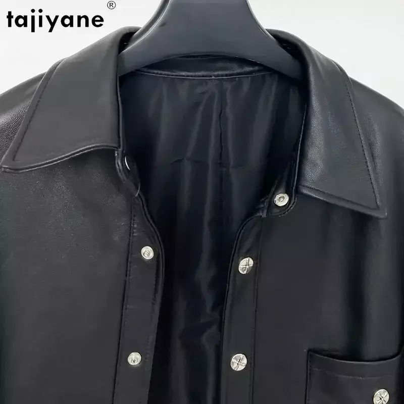 Tajiyane 여성용 진짜 가죽 재킷, 루즈 싱글 브레스트 가죽 재킷, 2023 진짜 양가죽 코트, 한국 패션