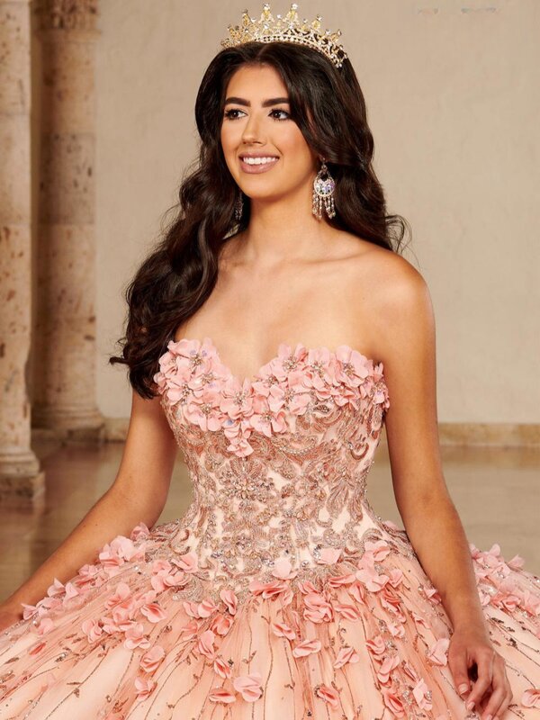 Wysokiej jakości Quinceanera sukienki świecące cekiny 3D kwiat słodki 16 lat Sweetheart deck Vestidos De 15 Anos suknia na przyjęcie urodzinowe