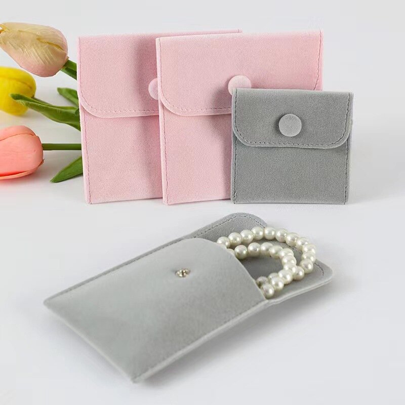 Gift Jewelry Packaging Bag with Snap Fastener Quality Velvet Jewellery Pendant Necklace Wrapping Earrings Ring Storage Pouches