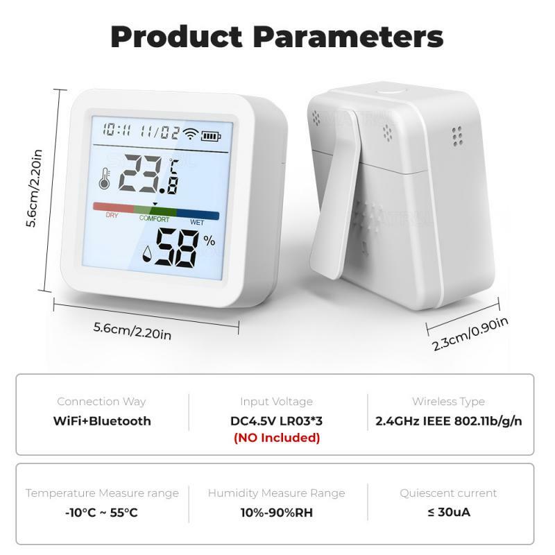 Tuya Sensor Kelembaban Suhu Wifi higrometer Cerdas Wifi melalui Alexa lampu belakang rumah Google Sensor termometer layar LCD