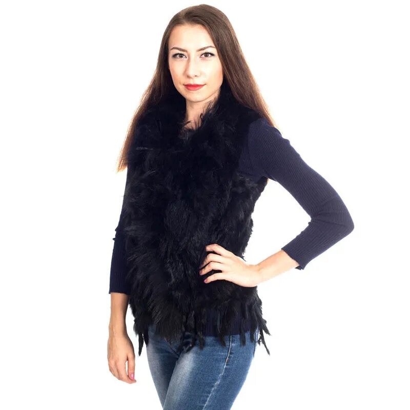 2021 Fashion Real Rabbit Fur Tassel Vest High-end Women Knitted Sleeveless Vests Natural Raccoon Fur Collar Fur Jacket