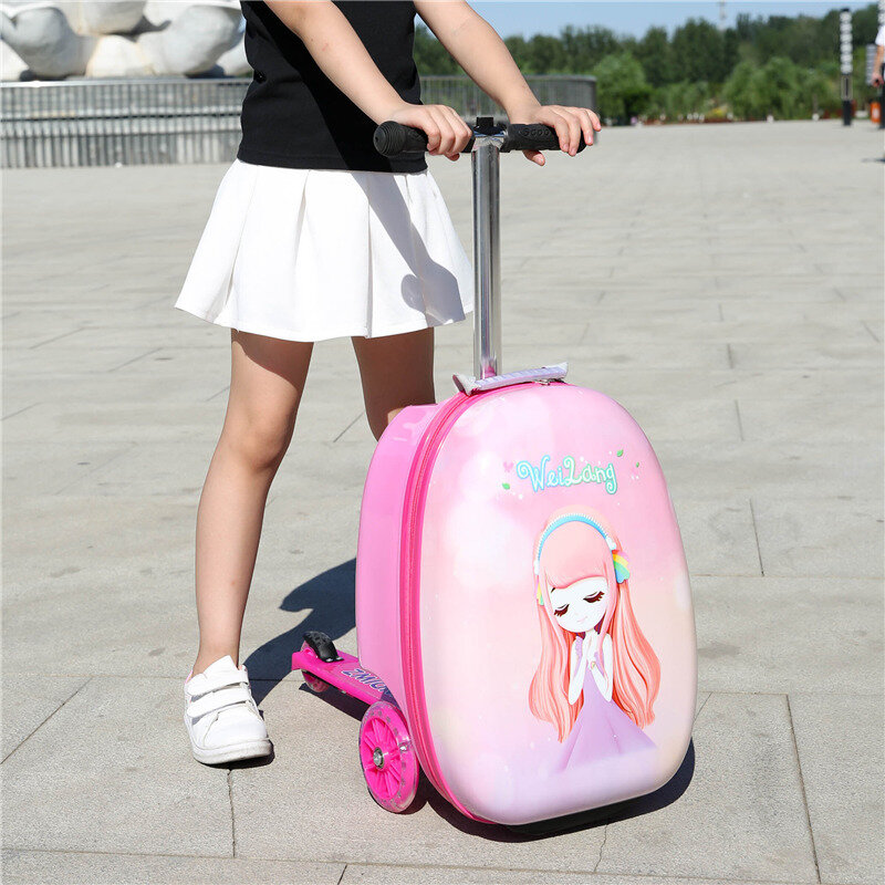 NEW Cute kids small scooter suitcase Lazy trolley bag children carry on cabin travel rolling luggage on wheels children gift box