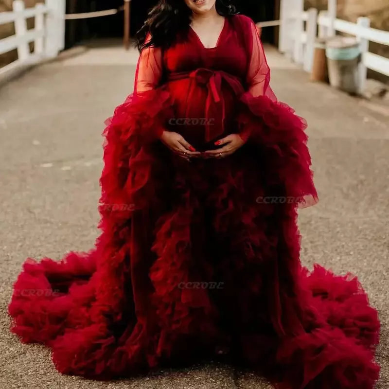 Damska szlafrok perspektywa prześwitująca długi tiul szata bufiasta ciążowa sukienka ciążowa do koszuli nocnej Baby Shower