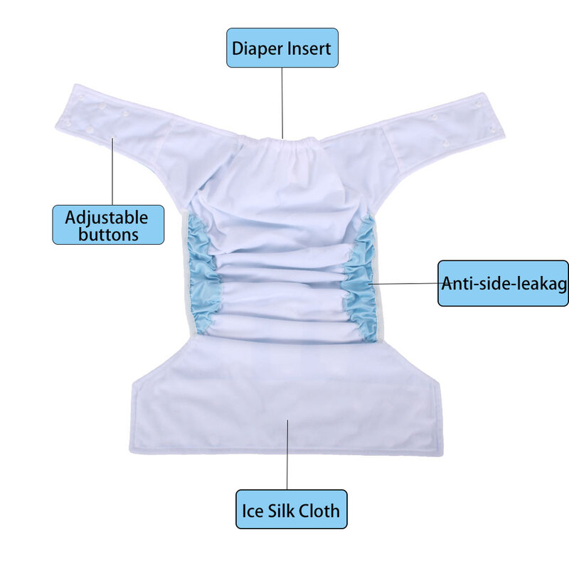 حفاضات قماش للكبار قابلة للغسل من الحرير الثلجي ، سراويل حفاضات قابلة لإعادة الاستخدام للبالغين ، جيب حفاضات قابل للتعديل ، حفاضات مقاومة للماء جيدة التهوية