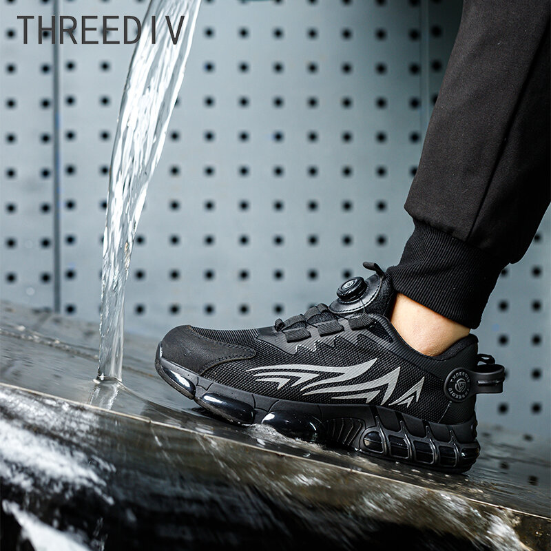 Sapato masculino de segurança Toe de aço, sapato preto de trabalho à prova de perfuração, botas industriais, protetor, anti-quebra, tênis masculino