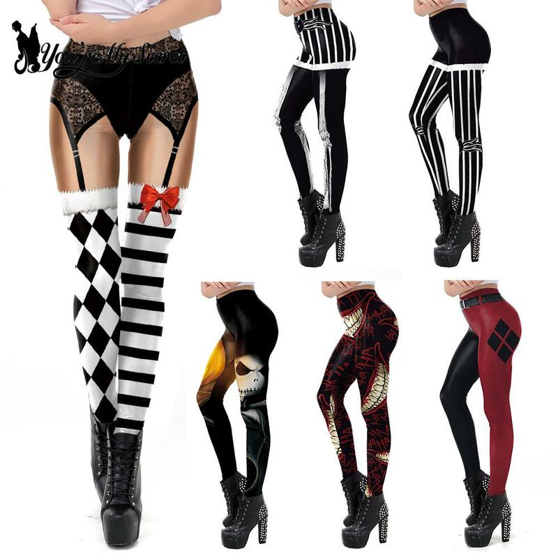 [You're My Secret] Women Colorful Sexy Printed Stripe Halloween Leggins Push Up 12%spandex Gym High Waist Push Up Strength Pant