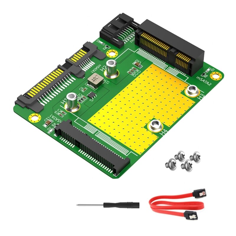 F3KE Conveniently Double mSATA to SATA3 Adapters Converters Card SSD Case