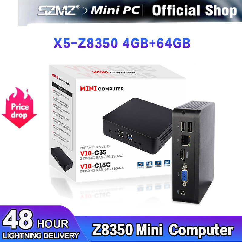 Caja de TV SZMZ 4G 64G Windows 10 Atom x5-Z8350 4K 3D Mini PC Gamer Computadora 1000M LAN Bluetooth 4.0 2.4G 5.8G Miracast Set Top Box