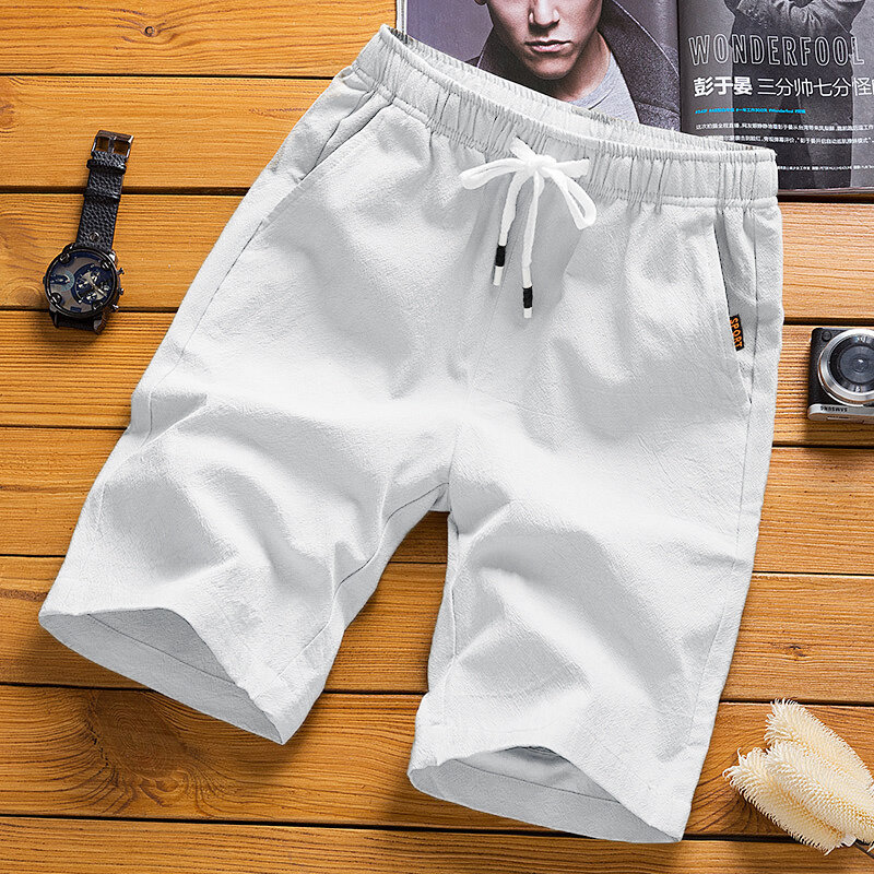 Pantalones cortos informales para hombre, Bermudas transpirables de algodón y lino, Bermudas para playa, verano, 2023