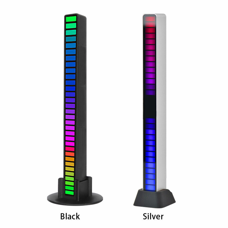 알루미늄 합금 데스크탑 바 DJ 스튜디오 분위기 사운드 컨트롤, C 타입 포트 음성 활성화, 자동차 음악 게임, 32 LED RGB 리듬 라이트