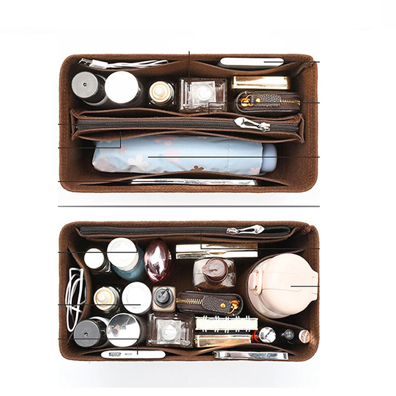 25 30 35 Tas Sisipan Kain Bulu Kempa Organizer Tas Tangan Makeup Tas Kosmetik Portabel Dompet Dalam Perjalanan