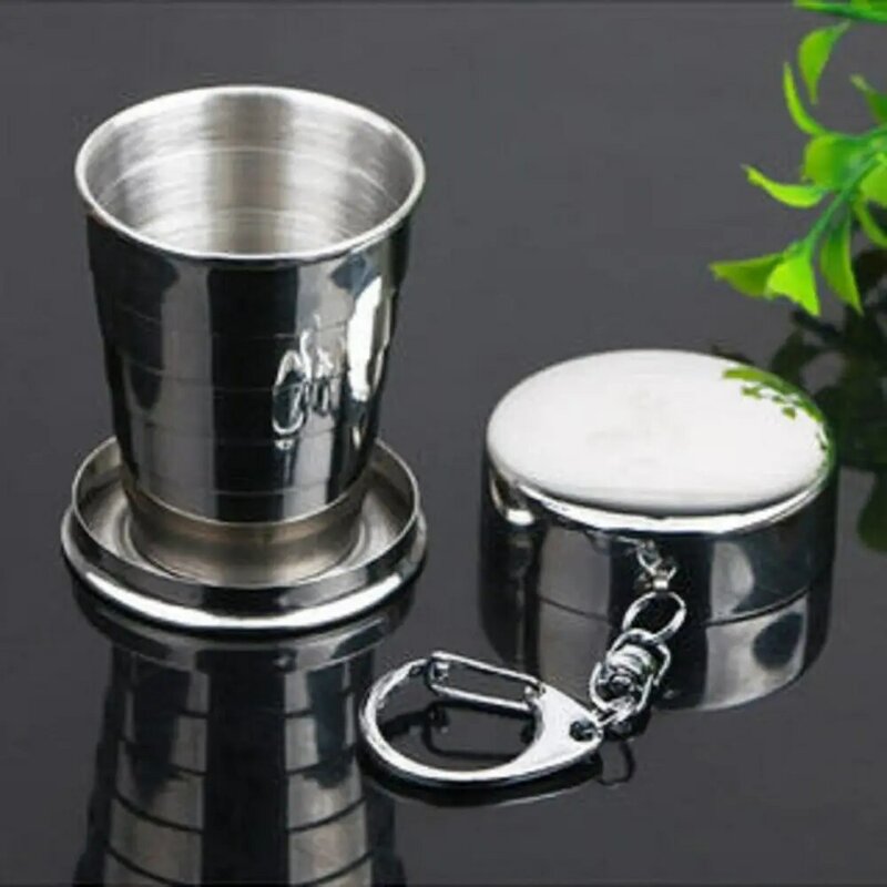 Keychain Stainless Steel Folding Cup Tableware Portable 150/250ML Retractable Cup Folded Telescopic Collapsible Cups Outdoor