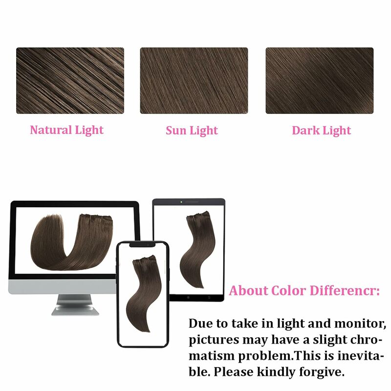 Rechte Clip In Haarverlenging Menselijk Haar Clip Ins Naadloze Dubbele Huid Inslag Clip Hair Extensions Voor Vrouwen Medium Bruin #4