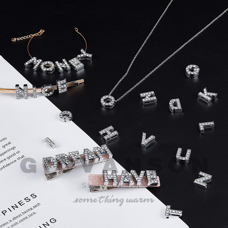 Ciondoli con lettera scorrevole da 10mm per la creazione di braccialetti gioielli da donna accessori fai da te portachiavi con collare per animali domestici A-Z regalo con alfabeto con strass