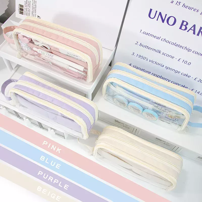 1 Stück schöne Feder mäppchen koreanische Mode einfarbige Serie Bleistift Tasche transparent hohe Kapazität Briefpapier Aufbewahrung tasche Student