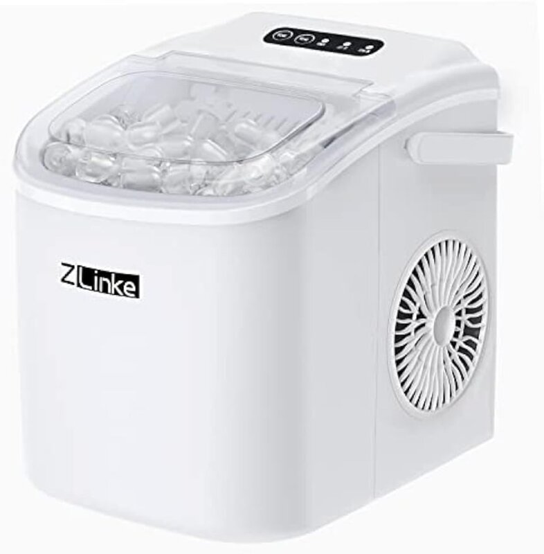Máquina portátil para fazer gelo de bancada, branco, auto-limpante, 26.5lbs/24Hrs, EUA, Novo