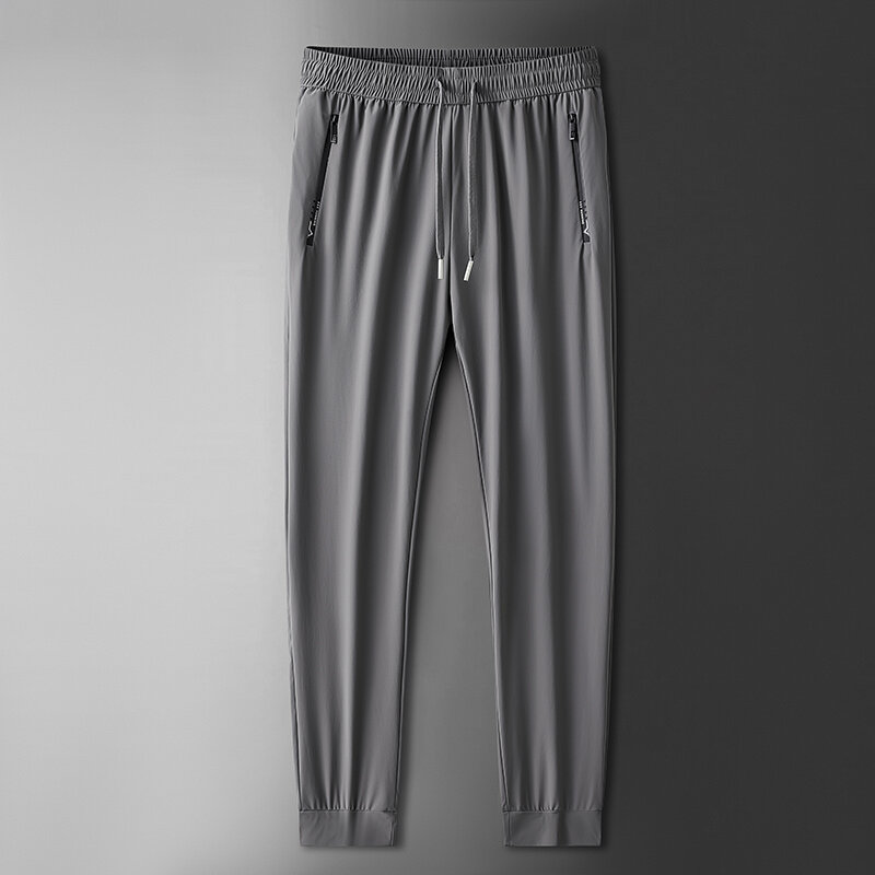 Summer Cool Pants Male 8xl Large Big Plus Size Zipper Pockets Casual Sweatpants Stretch Ice Silk Men's Big Size 7xl 6xl Trousers