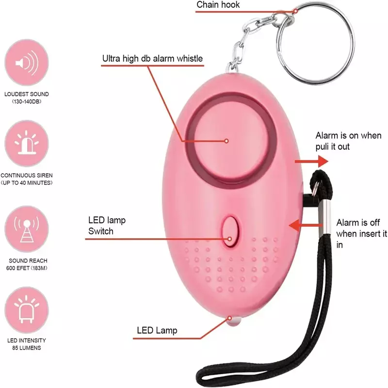Alarme d'autodéfense portable avec lumières LED, porte-clés de sécurité personnelle, alarme de sécurité d'urgence pour femmes, hommes, enfants, 130DB