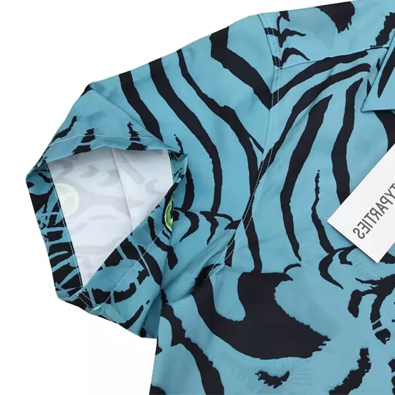 WACKO MARIA Black Tiger Head Printing Polyester Hawaii Shirt TEE Thin Breathable Button Men Women Oversize Lapel Short Sleeve
