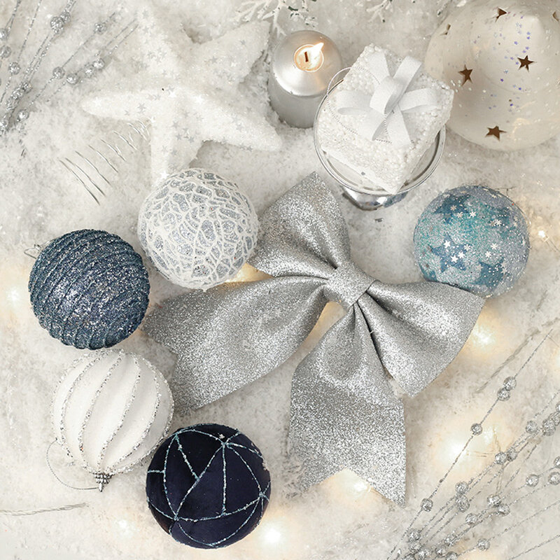 Bola de Navidad de espuma de 18 piezas, conjunto de estrella superior para árbol, adornos para vacaciones, fiesta de boda, decoraciones colgantes para árbol de Navidad