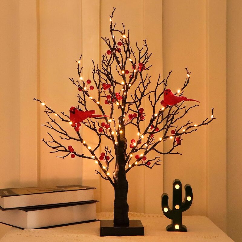 Luces LED de Navidad, diseño de Ambiente de dormitorio, luces de día de festival, mesa decorativa, luces de árbol de pájaro rojo brillante