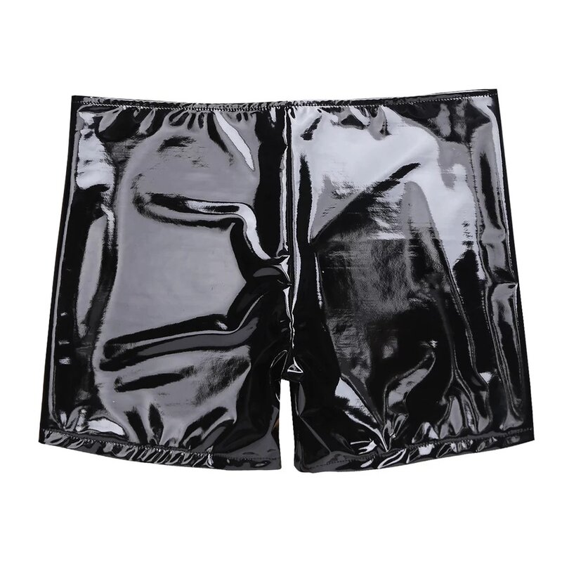 Mnes Pvc Bright Sexy Zipper Casual Boxer Underwear Night Club Dance Show Exotic Pants Large Size