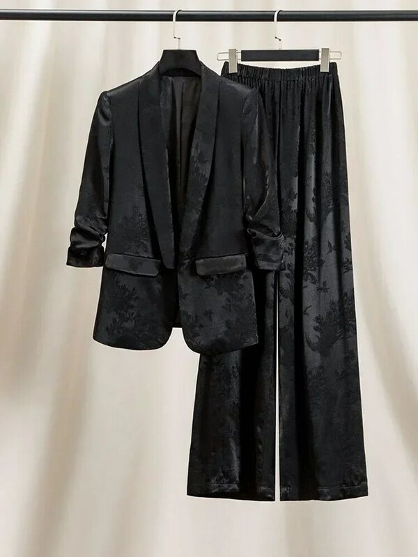 Frauen hochwertige Fleck Jacquard Anzüge Jacke Mantel Blazer und Hose 2 Stück Set passende Outfits weibliche formelle Anlass Kleidung
