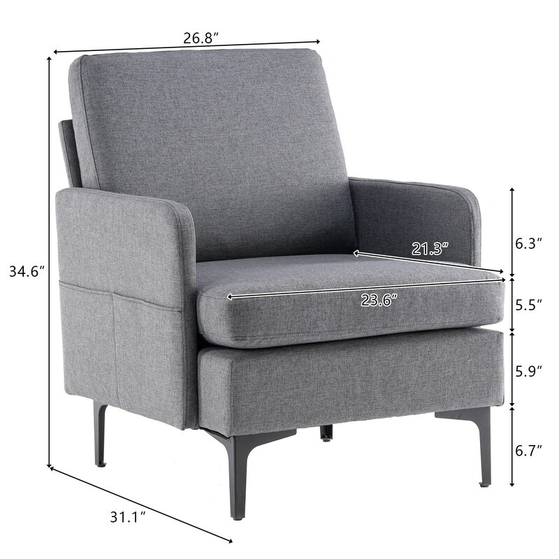 Sedia a sdraio, comoda sedia con accento divano singolo per camera da letto soggiorno camera da letto, dimensioni grigio scuro 31.1*26.77*34.65 pollici