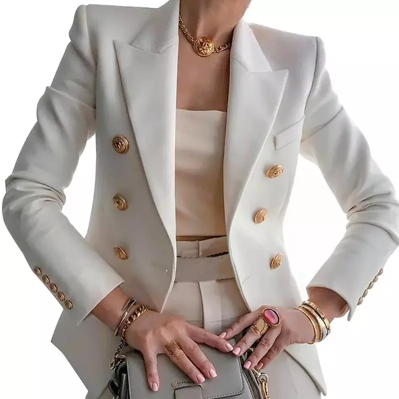 Vestes d'affaires formelles à double boutonnage pour femmes, manteau mince, blazers décontractés pour femmes, olympiques d'affaires, document solide, automne 2021