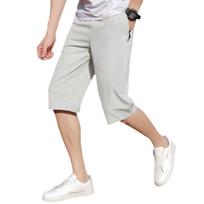2024 Summer Thin Loose Straight Split Shorts Men's Summer Outwear Sports Ice Silk Quick Drying Casual Middle Pants 반바지 шорти