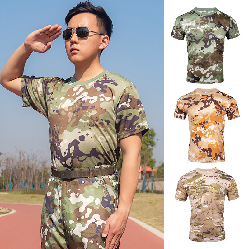 Mannen Camouflage Jacht Shirts Tactisch Vissen Shirt Leger Militaire T-Shirts Camo Wandelen Camping Snel Droog Kleding