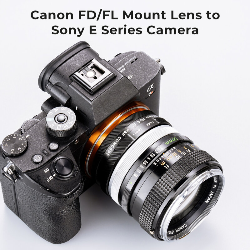 K & F Concept FD do E IV Pro Adapter obiektywu Canon FD do Sony E zamontowany aparat a6000 a5000 A7C A7C2 A1 A9 A7S A7R2 A73 A7R4 A7R5