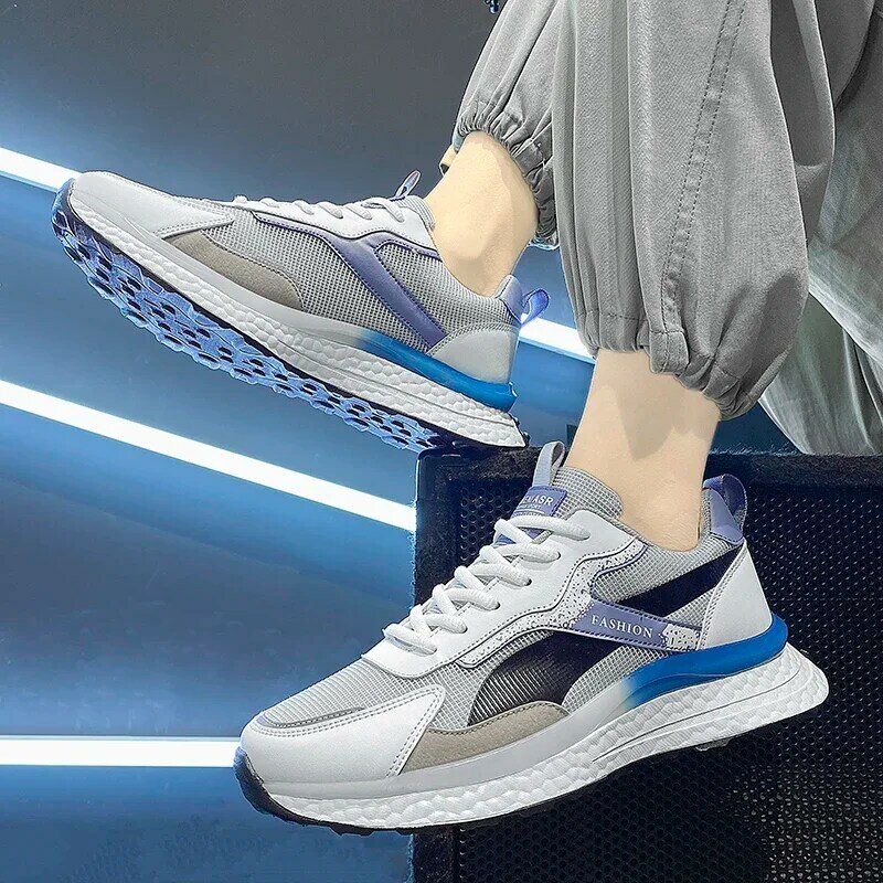 Мужская повседневная обувь, модель 2024 года, модная спортивная уличная Удобная дышащая летняя обувь для бега, большой размер 39-44, сетчатая поверхность