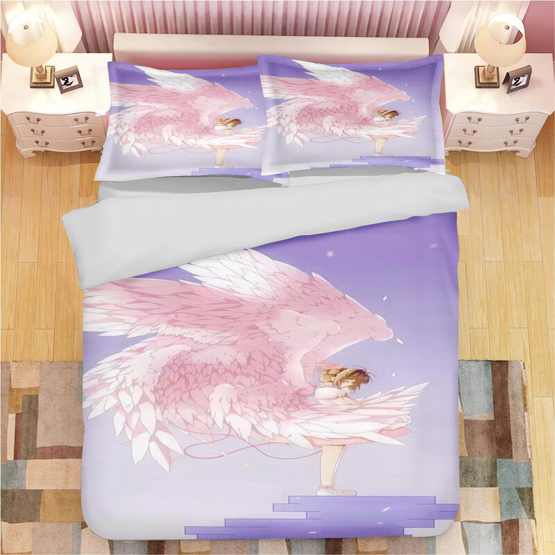 CardCaptor Sakura-大人と子供のための掛け布団カバーと枕カバー,3Dプリント掛け布団,男の子と女の子のための寝具,家庭用