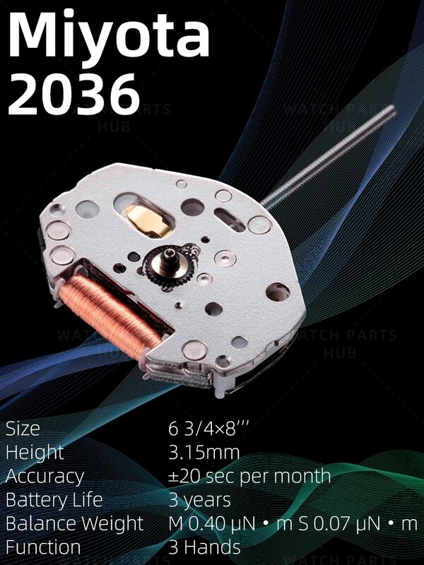 Miyota自動移動時計、オリジナルクォーツ、3パーツ、新品、2036