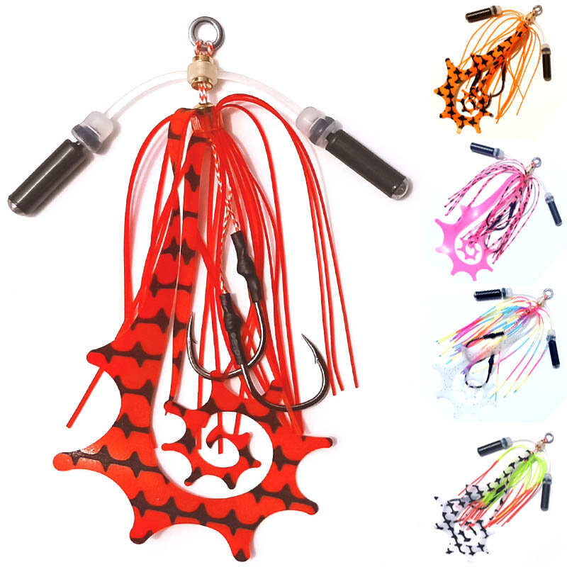 5PCs /bag 15#17# Soft Silicone Squid Skirt Assist Hook with Sound Bead Luminous Trolling Bait Saltwater Sea Fishing Accessories