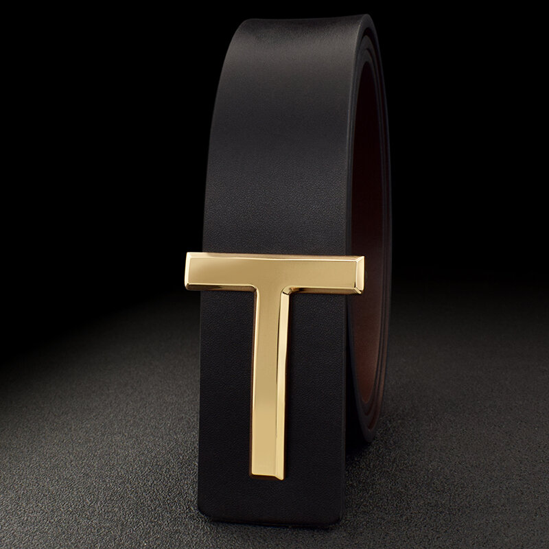 Cinturones de diseñador de alta calidad para hombres, correa de cintura negra de piel de vaca Formal, letra en T, lujo famoso, cuero genuino, 3,7 cm