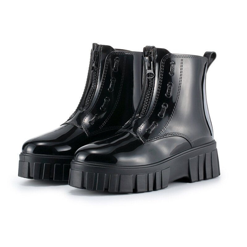 Mid Tube High Top Motorcycle Rain Boots  Women's Anti Slip and Wear-resistant Rain Shoes  Women Fashion Punk Thick Soled Shoes