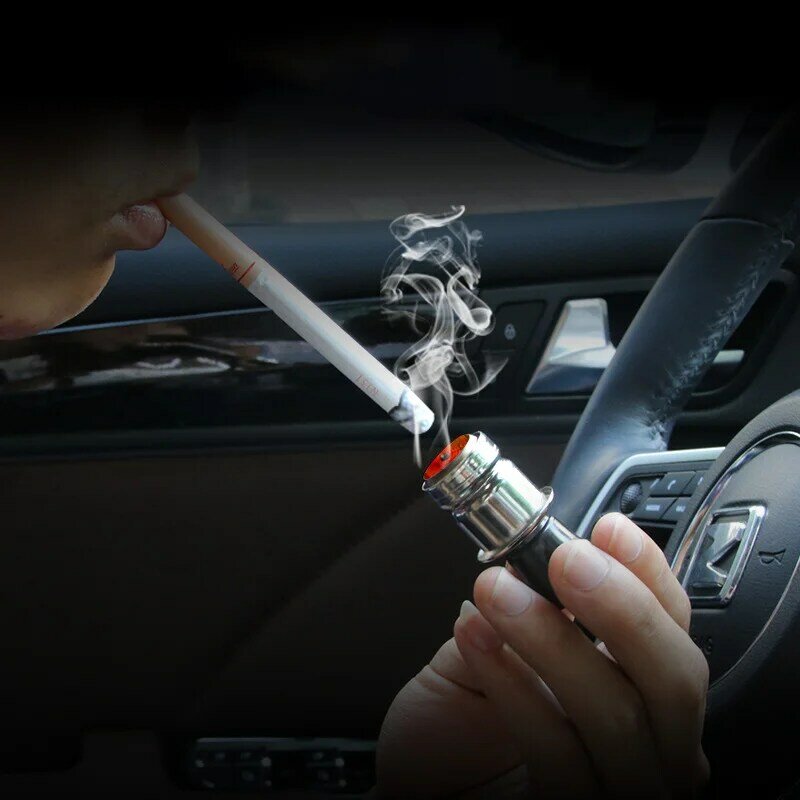 Pemantik rokok tahan angin mobil tanpa api, pemantik rokok profesional colokan Outlet 12V logam Universal