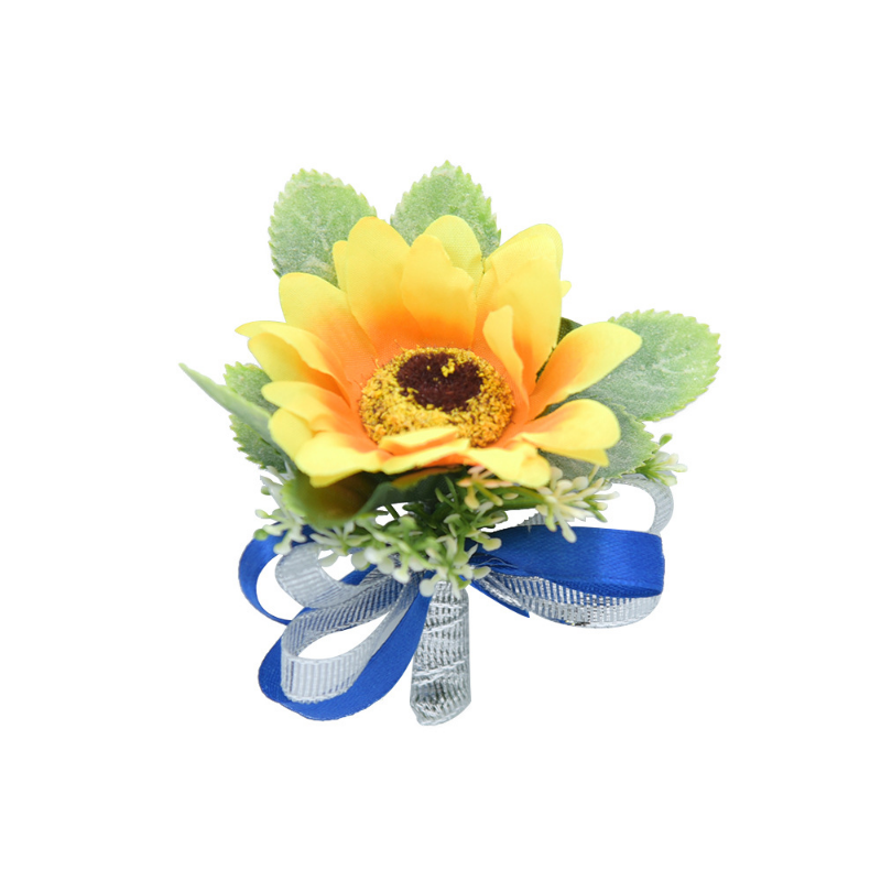 Broche boutonnière en fleurs de tournesol artificielles pour hommes, accessoires de mariage pour marié, bal de promo