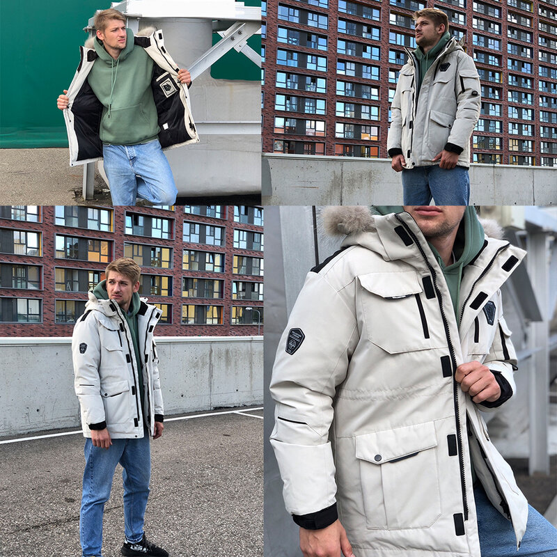 남성용 두꺼운 다운 재킷, 대형 리얼 퍼 칼라, 따뜻한 파카, 30 도, 남성 캐주얼 방수, 겨울 코트, 사이즈 3XL