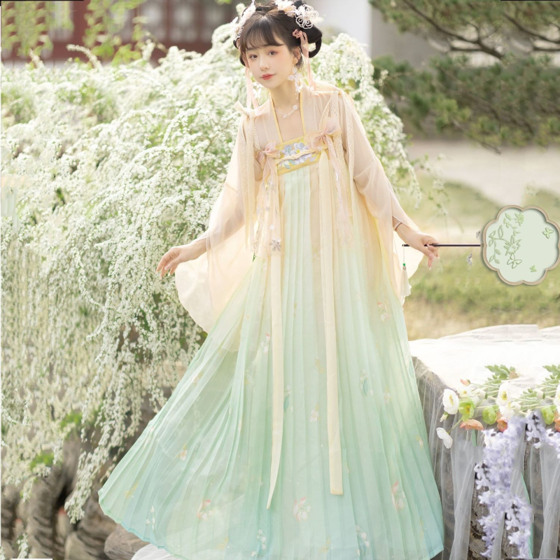 Gaun pesta gaya Tiongkok musim panas, Gaun Hanfu peri manis antik, kostum putri bordir bunga elegan untuk wanita