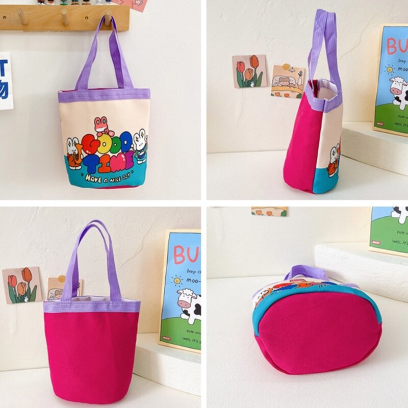 Small Bucket Bag Purse Cute Canvas Tote Bag Handbag Purse Small Clutch Purses Canvas Shopping Bag for Kid Student Girl