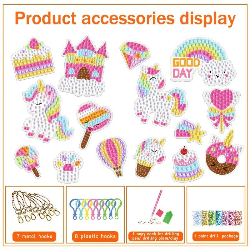 Gem Diamond Painting Art Kits for Kids Cute Stickers with Keychain DIY Tools and Crafts Supplies for Girls Children Ages 6-12