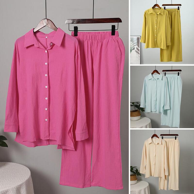 Conjunto de terno estilo diário feminino, camisa de lapela, calça, camisa chique, calças largas, blusa elegante