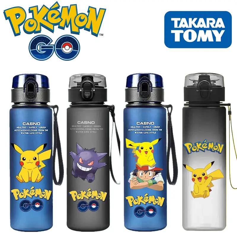 Pokemon botol air anak-anak, botol air olahraga kapasitas besar luar ruangan dewasa Pikachu kartun Kawai, plastik portabel anak-anak, 560ML