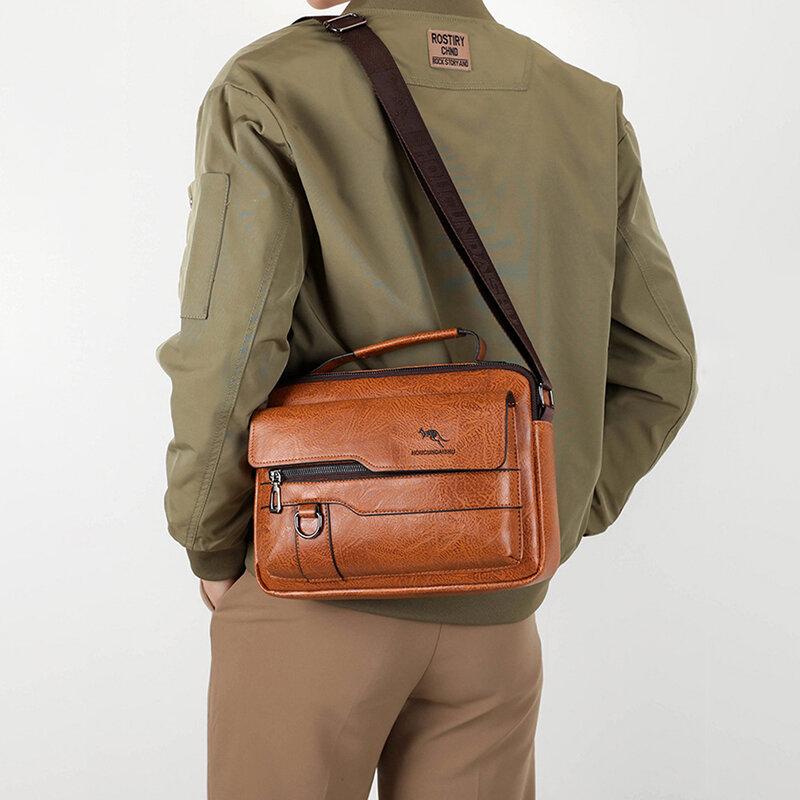 Bolsa de mão maleta de couro PU para homens, bolsa mensageiro cruzada, bolsa de escritório, carteiras quadradas iPad, bolsa lateral de ombro crossbody