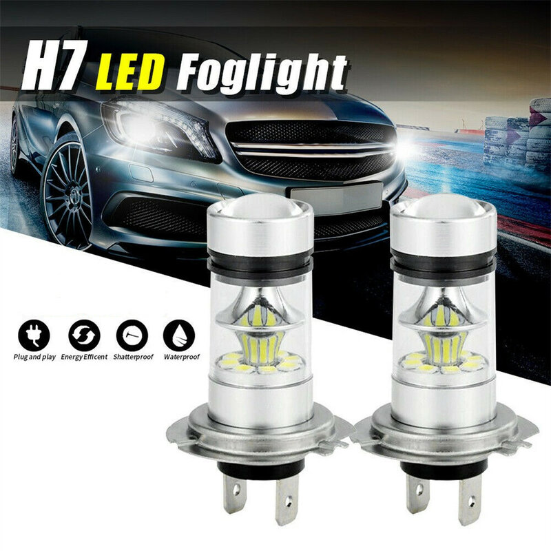 Lampu kabut mobil LED pintar, bohlam cahaya depan kiri 100W Super putih 1100LM 2 buah/Set 6000K DC 12v-28v efisien