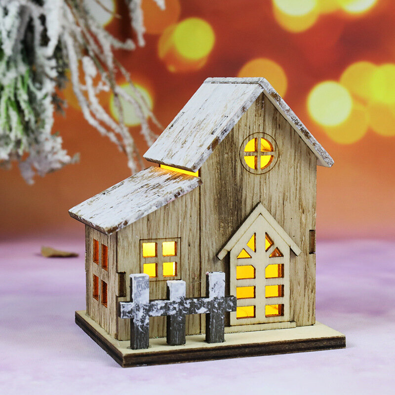 Vendita calda natale cabina luminosa natale casa in legno glitterato luce a LED decorazione della casa lampada da notte pendente Prop regalo a Led